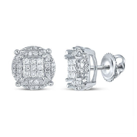 10kt White Gold Men's Round Diamond Cluster Earrings - Exquisite Brilliance - Alternate view 1 from Splendid Jewellery