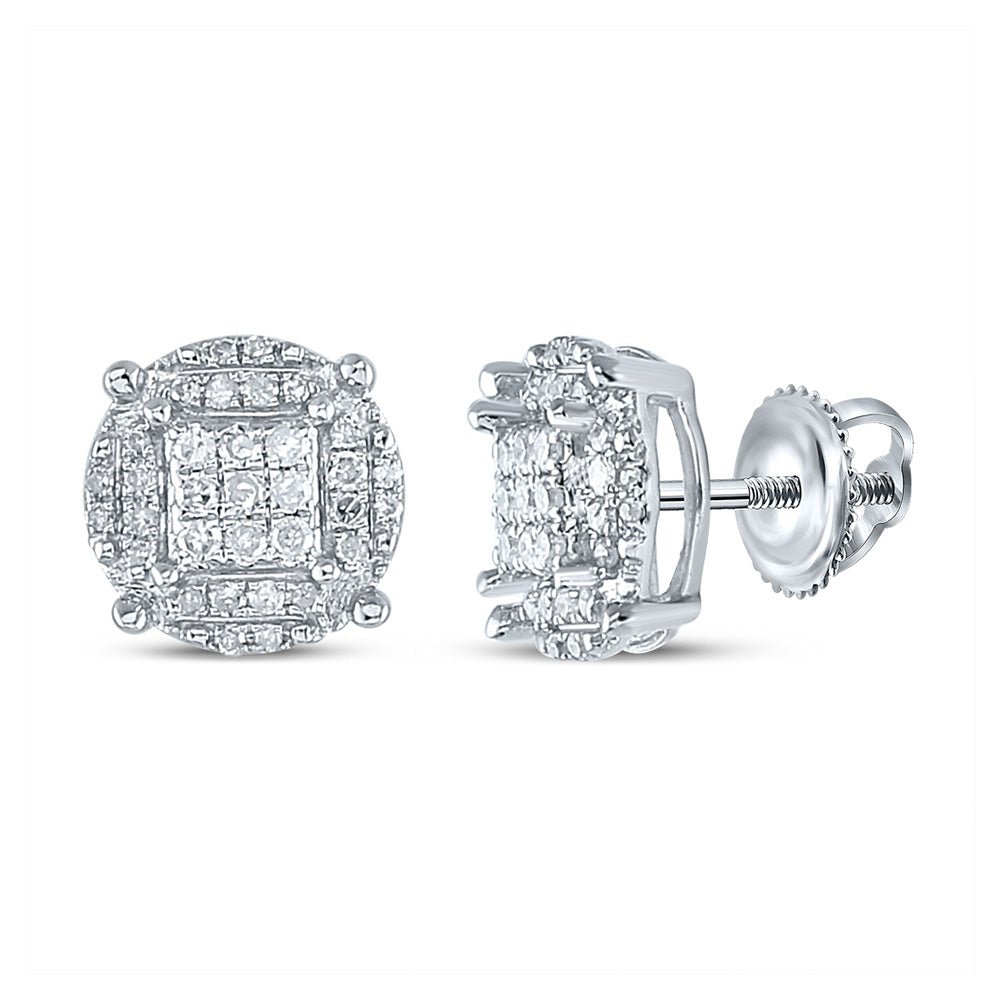 Men's Diamond Earrings | 10kt White Gold Mens Round Diamond Cluster Earrings 1/4 Cttw | Splendid Jewellery GND