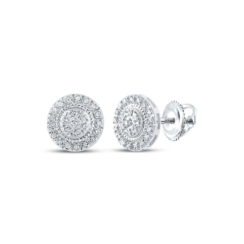 Men's Diamond Earrings | 10kt White Gold Mens Round Diamond Cluster Earrings 1/8 Cttw | Splendid Jewellery GND