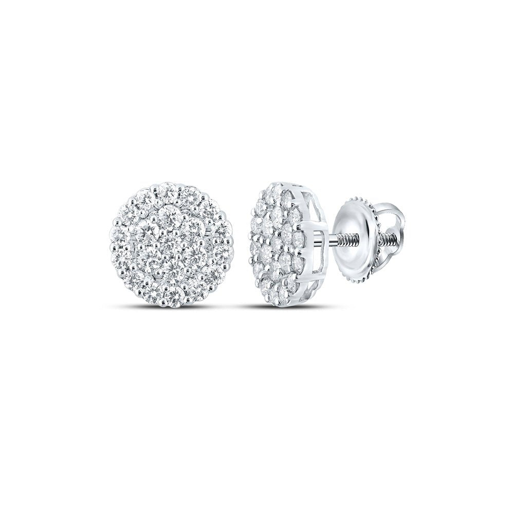 Men's Diamond Earrings | 10kt White Gold Mens Round Diamond Cluster Earrings 2 Cttw | Splendid Jewellery GND