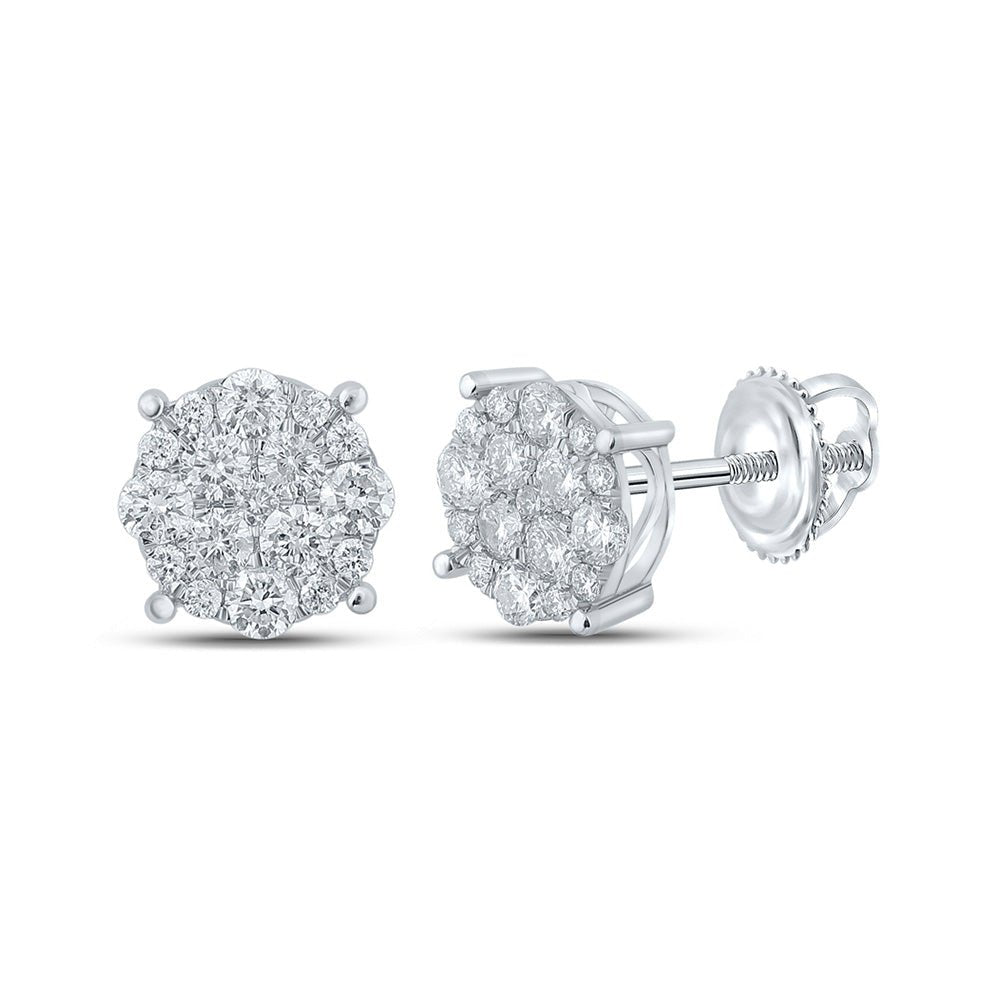 Men's Diamond Earrings | 10kt White Gold Mens Round Diamond Cluster Earrings 3/4 Cttw | Splendid Jewellery GND