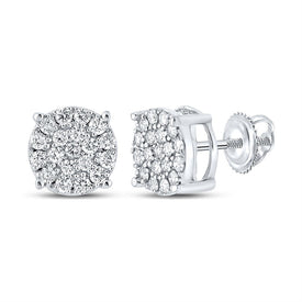 10kt White Gold Men's Round Diamond Cluster Earrings - Dazzling Brilliance - Alternate view 1 from Splendid Jewellery