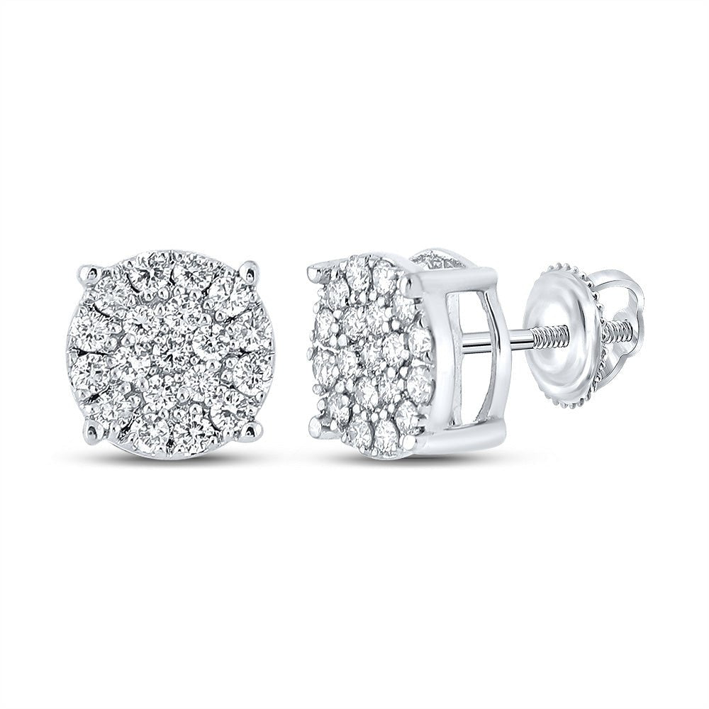 Men's Diamond Earrings | 10kt White Gold Mens Round Diamond Cluster Earrings 3/8 Cttw | Splendid Jewellery GND