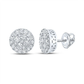 Dazzling 10kt White Gold Men's Round Diamond Cluster Earrings - 5/8 Cttw - Alternate view 1 from Splendid Jewellery