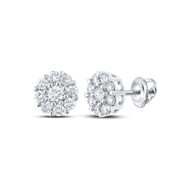 10kt White Gold Men's Round Diamond Cluster Earrings - Captivating Brilliance - Alternate view 1 from Splendid Jewellery