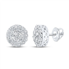 10kt White Gold Men's Round Diamond Cluster Earrings - Captivating Brilliance - Alternate view 1 from Splendid Jewellery