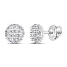 Load image into Gallery viewer, 10kt White Gold Round Diamond Disk Circle Earrings - 1/10 Cttw: A Dazzling Addition to Your Collection - Alternate view 1 from Splendid Jewellery
