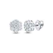 Load image into Gallery viewer, 10kt White Gold Men&#39;s Round Diamond Flower Cluster Earrings - 1 Cttw | Exquisite Blossom Collection - Alternate view 1 from Splendid Jewellery