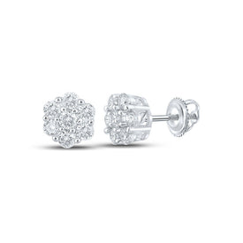 10kt White Gold Men's Round Diamond Flower Cluster Earrings - 1/2 Cttw | Exquisite Blooming Gems - Alternate view 1 from Splendid Jewellery