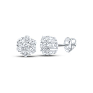 Men's Diamond Earrings | 10kt White Gold Mens Round Diamond Flower Cluster Earrings 1/2 Cttw | Splendid Jewellery GND