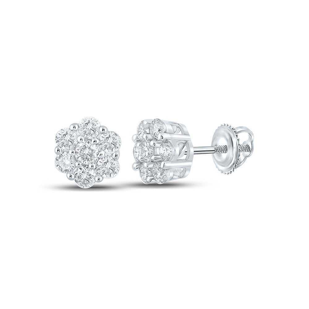 Men's Diamond Earrings | 10kt White Gold Mens Round Diamond Flower Cluster Earrings 1/2 Cttw | Splendid Jewellery GND