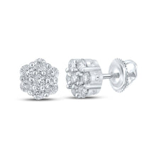 Load image into Gallery viewer, Sparkling Diamond Blossom Earrings | 10kt White Gold Men&#39;s Round Diamond Flower Cluster Earrings 1/4 Cttw - Alternate view 1 from Splendid Jewellery