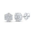 Sparkling Diamond Blossom Earrings | 10kt White Gold Men's Round Diamond Flower Cluster Earrings 1/4 Cttw - Alternate view 1 from Splendid Jewellery