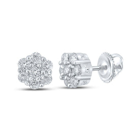 Sparkling Diamond Blossom Earrings | 10kt White Gold Men's Round Diamond Flower Cluster Earrings 1/4 Cttw - Alternate view 1 from Splendid Jewellery