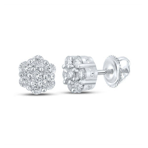 Men's Diamond Earrings | 10kt White Gold Mens Round Diamond Flower Cluster Earrings 1/4 Cttw | Splendid Jewellery GND