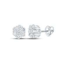 Load image into Gallery viewer, Sparkling Diamond Blossom Earrings - 10kt White Gold Men&#39;s Round Cluster Earrings 3/4 Cttw - Alternate view 1 from Splendid Jewellery