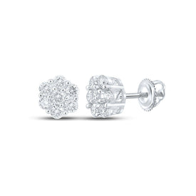 Sparkling Diamond Blossom Earrings - 10kt White Gold Men's Round Cluster Earrings 3/4 Cttw - Alternate view 1 from Splendid Jewellery