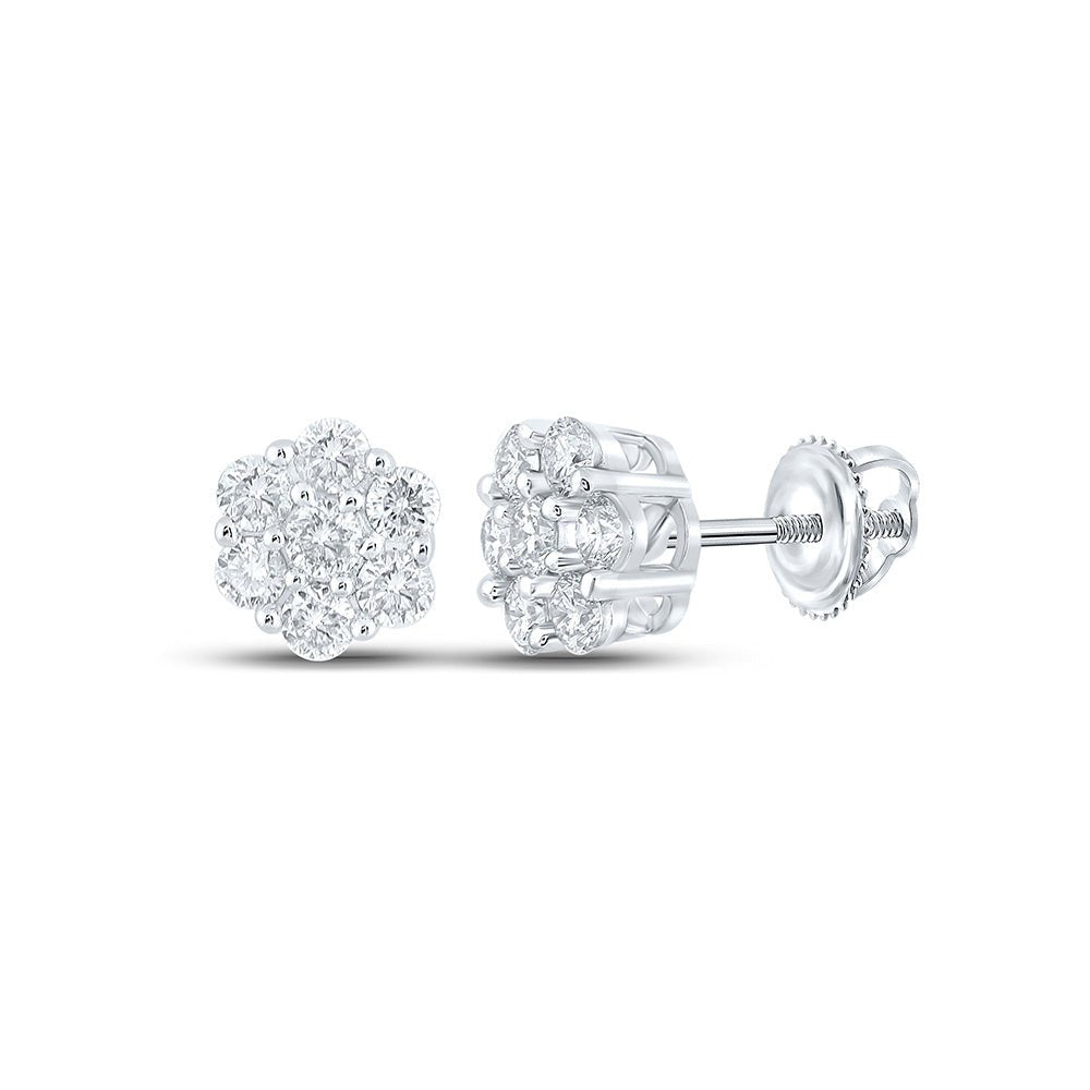 Men's Diamond Earrings | 10kt White Gold Mens Round Diamond Flower Cluster Earrings 3/4 Cttw | Splendid Jewellery GND