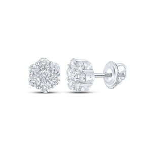 Men's Diamond Earrings | 10kt White Gold Mens Round Diamond Flower Cluster Earrings 5/8 Cttw | Splendid Jewellery GND