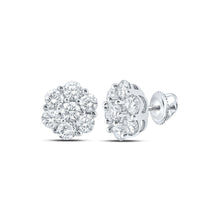 Load image into Gallery viewer, Exquisite 10kt White Gold Men&#39;s Round Diamond Flower Cluster Earrings - 7/8 Cttw - Alternate view 1 from Splendid Jewellery