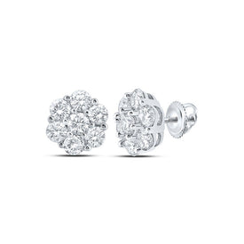 Exquisite 10kt White Gold Men's Round Diamond Flower Cluster Earrings - 7/8 Cttw - Alternate view 1 from Splendid Jewellery