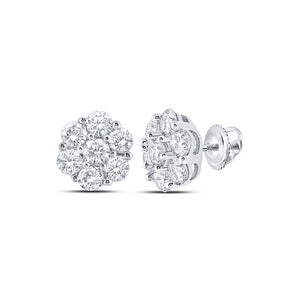 Men's Diamond Earrings | 10kt White Gold Mens Round Diamond Flower Cluster Earrings 7/8 Cttw | Splendid Jewellery GND