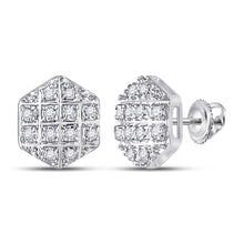 Load image into Gallery viewer, 10kt White Gold Hexagon Cluster Diamond Earrings for Men - Brilliant Sparkles for Stylish Gentlemen - Alternate view 1 from Splendid Jewellery
