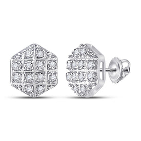 10kt White Gold Hexagon Cluster Diamond Earrings for Men - Brilliant Sparkles for Stylish Gentlemen - Alternate view 1 from Splendid Jewellery