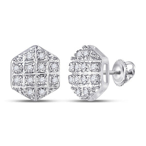 Men's Diamond Earrings | 10kt White Gold Mens Round Diamond Hexagon Cluster Earrings 1/10 Cttw | Splendid Jewellery GND