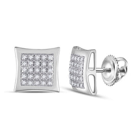 10kt White Gold Men's Round Diamond Kite Square Earrings 1/8 Cttw | Elegant Diamond Studs for Men - Alternate view 1 from Splendid Jewellery