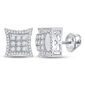 10kt White Gold Men's Round Diamond Kite Square Earrings - Exquisite Brilliance - Alternate view 1 from Splendid Jewellery