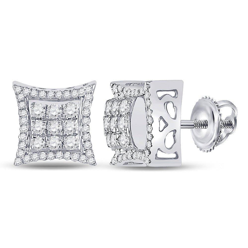 Men's Diamond Earrings | 10kt White Gold Mens Round Diamond Kite Square Earrings 5/8 Cttw | Splendid Jewellery GND