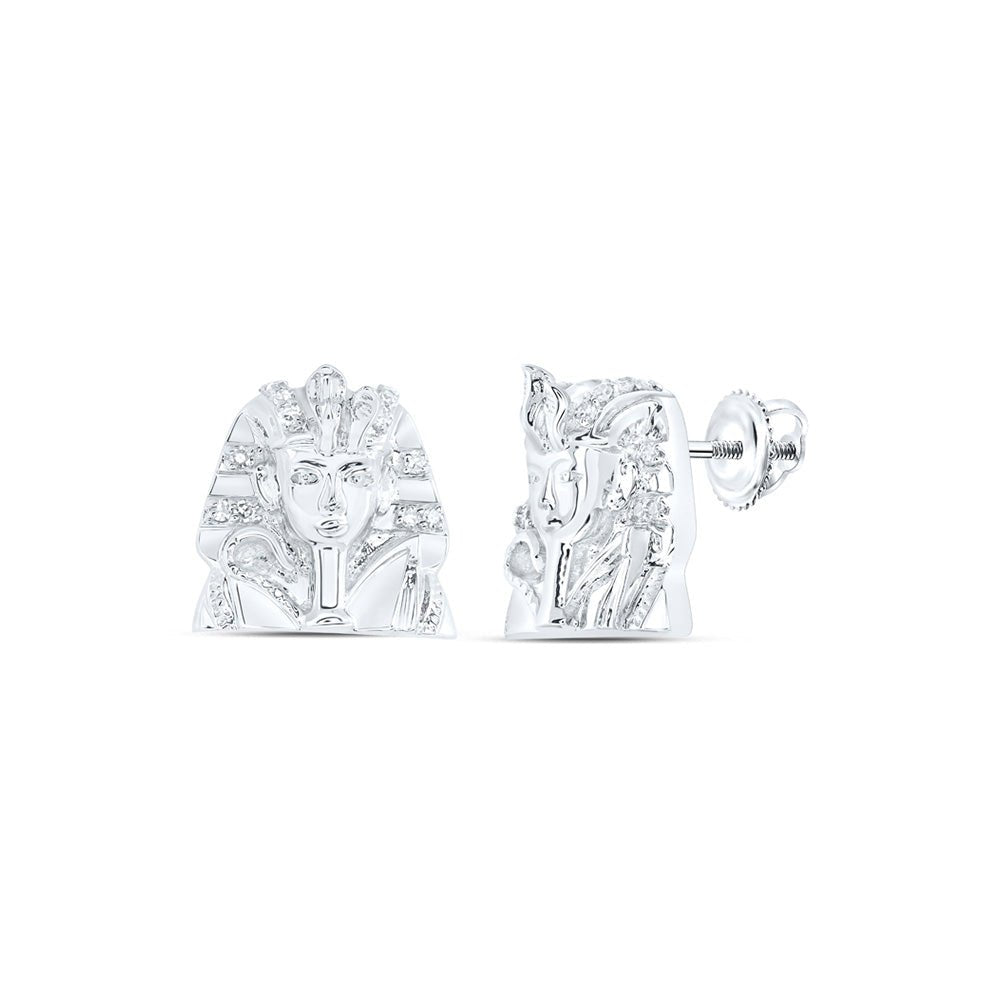 Men's Diamond Earrings | 10kt White Gold Mens Round Diamond Pharaoh Stud Earrings 1/12 Cttw | Splendid Jewellery GND
