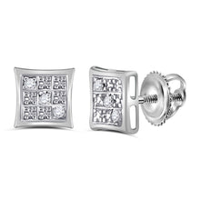 Load image into Gallery viewer, 10kt White Gold Square Diamond Earrings - Elegant and Masculine Sparkle - Alternate view 1 from Splendid Jewellery