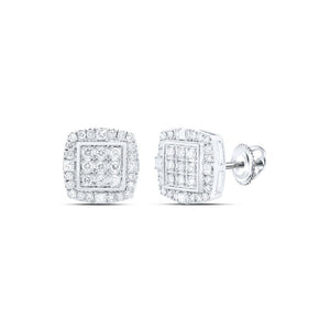 Men's Diamond Earrings | 10kt White Gold Mens Round Diamond Square Earrings 1-1/2 Cttw | Splendid Jewellery GND