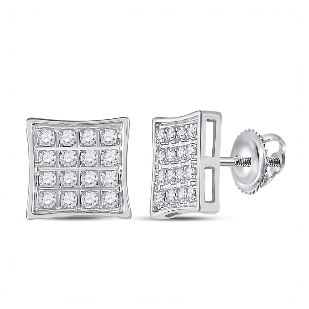 Men's Diamond Earrings | 10kt White Gold Mens Round Diamond Square Earrings 1/10 Cttw | Splendid Jewellery GND