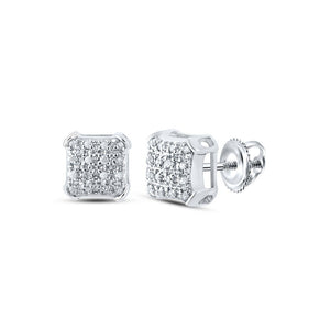 Men's Diamond Earrings | 10kt White Gold Mens Round Diamond Square Earrings 1/10 Cttw | Splendid Jewellery GND
