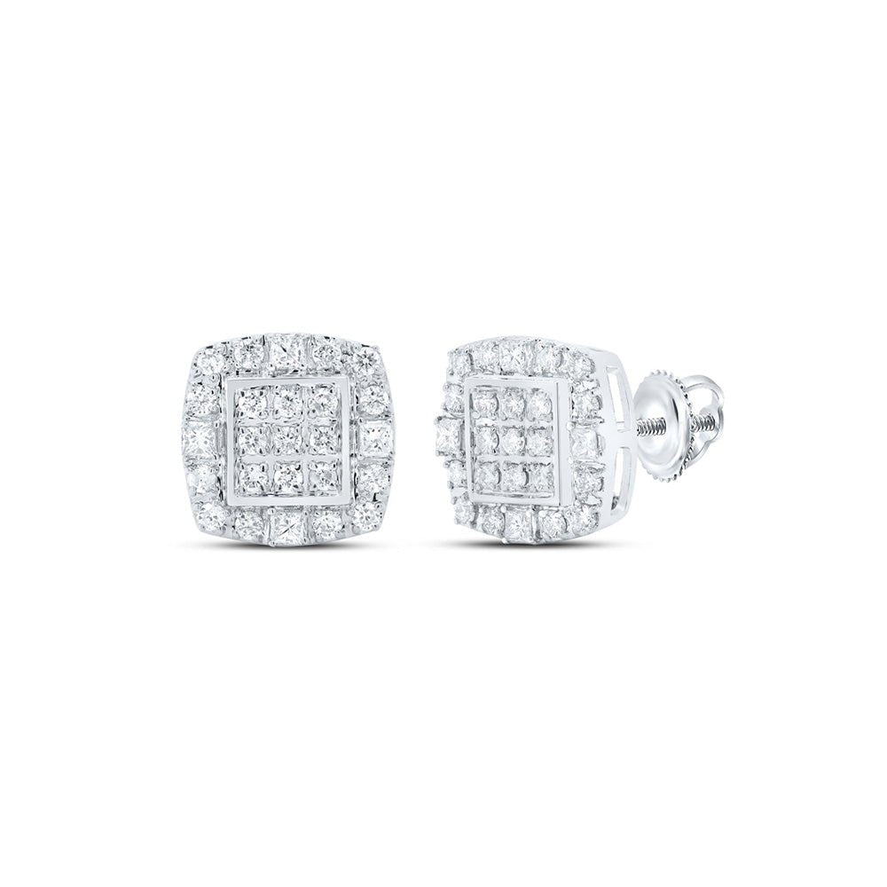 Men's Diamond Earrings | 10kt White Gold Mens Round Diamond Square Earrings 1/2 Cttw | Splendid Jewellery GND