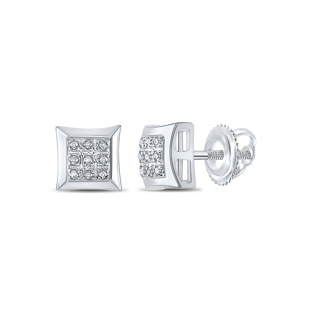 Men's Diamond Earrings | 10kt White Gold Mens Round Diamond Square Earrings 1/20 Cttw | Splendid Jewellery GND