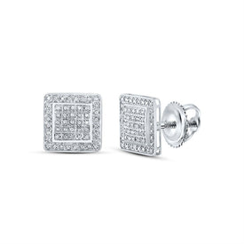 10kt White Gold Square Diamond Earrings - Striking Men's Jewelry - Alternate view 1 from Splendid Jewellery