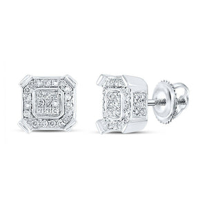 Men's Diamond Earrings | 10kt White Gold Mens Round Diamond Square Earrings 1/3 Cttw | Splendid Jewellery GND
