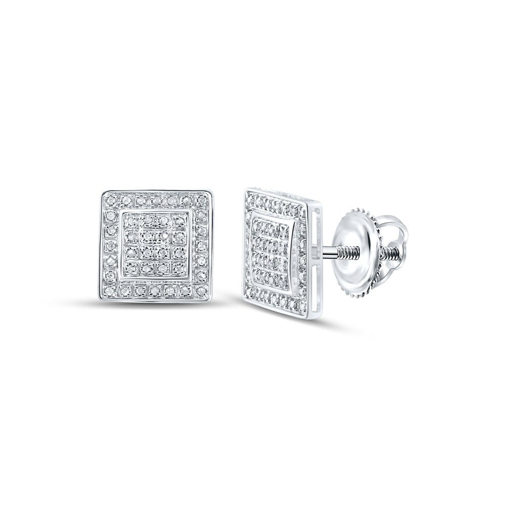 Men's Diamond Earrings | 10kt White Gold Mens Round Diamond Square Earrings 1/4 Cttw | Splendid Jewellery GND