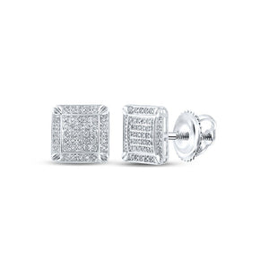 Men's Diamond Earrings | 10kt White Gold Mens Round Diamond Square Earrings 1/4 Cttw | Splendid Jewellery GND