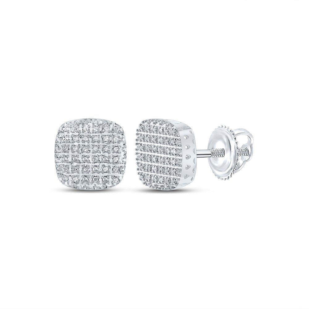 Men's Diamond Earrings | 10kt White Gold Mens Round Diamond Square Earrings 1/5 Cttw | Splendid Jewellery GND