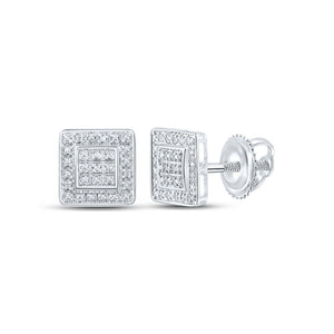 Men's Diamond Earrings | 10kt White Gold Mens Round Diamond Square Earrings 1/6 Cttw | Splendid Jewellery GND