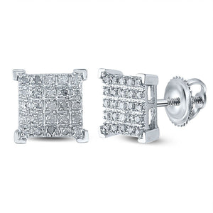 Men's Diamond Earrings | 10kt White Gold Mens Round Diamond Square Earrings 1/6 Cttw | Splendid Jewellery GND