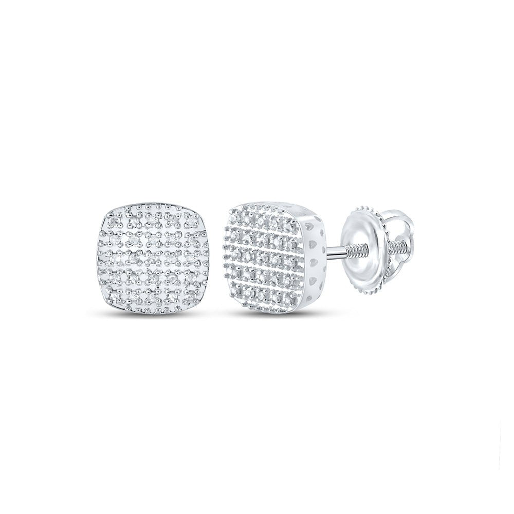 Men's Diamond Earrings | 10kt White Gold Mens Round Diamond Square Earrings 1/8 Cttw | Splendid Jewellery GND