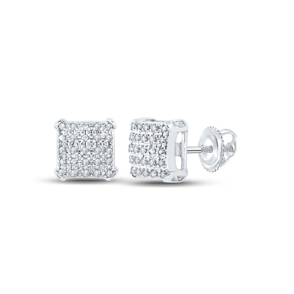 Men's Diamond Earrings | 10kt White Gold Mens Round Diamond Square Earrings 1/8 Cttw | Splendid Jewellery GND