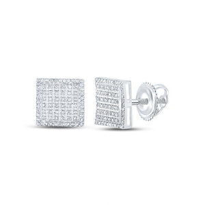 Men's Diamond Earrings | 10kt White Gold Mens Round Diamond Square Earrings 3/8 Cttw | Splendid Jewellery GND