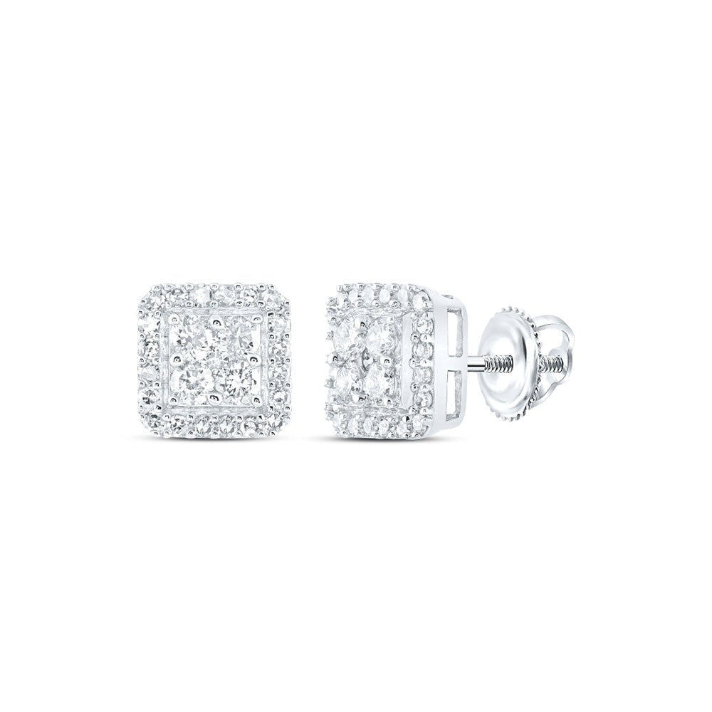 Men's Diamond Earrings | 10kt White Gold Mens Round Diamond Square Earrings 5/8 Cttw | Splendid Jewellery GND